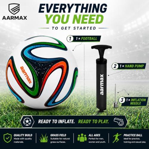 Image of Brazuka Football Practise Foot Ball Training Match Football Size 5 Original for All Ages Group Rubber Moulded Standard Sports Foot Ball for Ground, Grass, Turf, Outdoor Waterproof