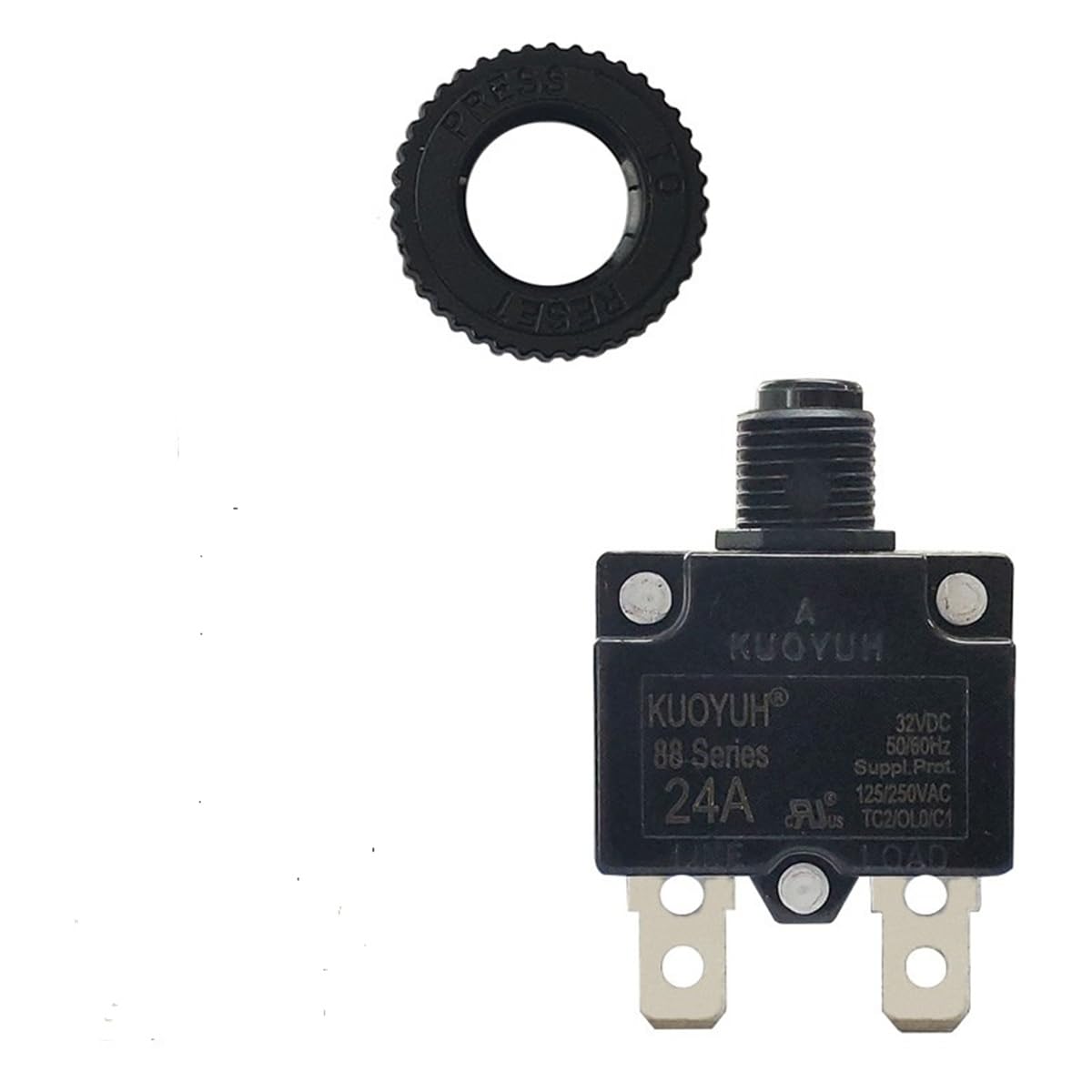 KUOYUH USA 22-30 Amps 88 Series Quick Connect Terminals Push-to-Reset Thermal Circuit Breaker (1-Pack) (24A)