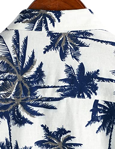 VATPAVE Mens Hawaiian Floral Shirts Cotton Linen Casual Button Down Short Sleeve Beach Shirts - Image 7