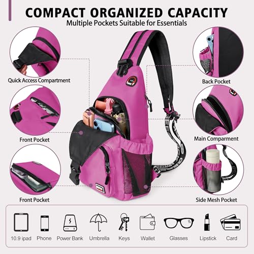 Image of Geestock Convertible Sling Bag for Women Men, Lightweight Crossbody Backpack Daypack Chest Bag Fit 10.9 inch Tablet for Travel, Sport, Hiking & Commute, Purplishred, 8.27inx3.94inx13.39in