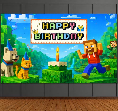 Image of Happy Birthday Banner Boy 6x4ft Birthday Sign Village Gaming Birthday Party Decorations Videogame Themed Banner Video Game Decorations Video Game Happy Birthday Backdrop for Boys