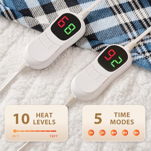 Homemate Electric Blanket Heated Queen Size - 84“x90“ Ultra Soft Cozy Flannel Heating Blanket with 10 Fast Heat Levels 8 Hours Auto Off Over-Heated Protection ETL Certification Keep Warm in Home