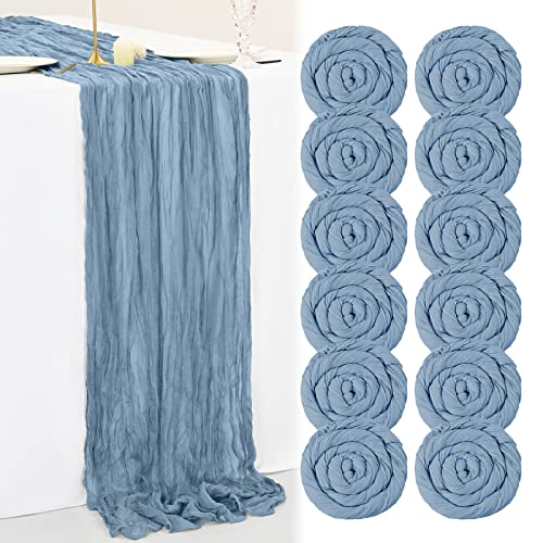 12 Pack 10Ft Dusty Blue Cheesecloth Table Runner 35 X 120 Inch Boho Gauze Cheese Cloth Table Runner Vintage Rustic Sheer Runners For Wedding Bridal Shower Birthday Party Cake Table Decorations #TOP12