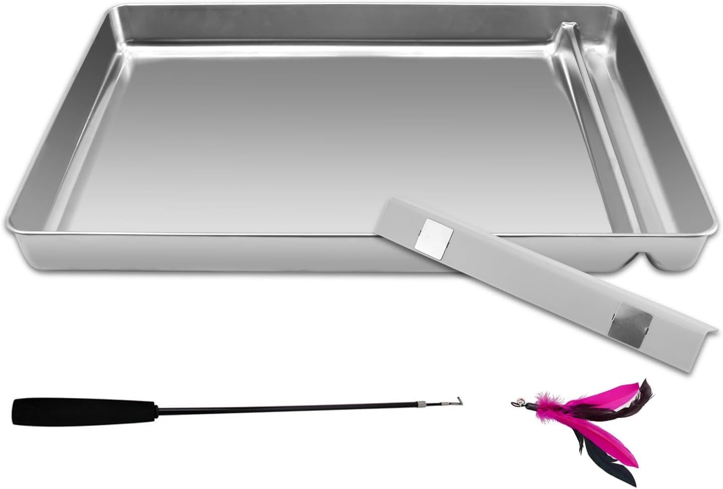 Stainless Steel Replacement Tray for PetSafe Self-Cleaning Litter Box - Complete Kit with 6lb Cat Litter Included - Compatible with PetSafe Self-Cleaning Litter Box Systems (with Teaser for Cat)