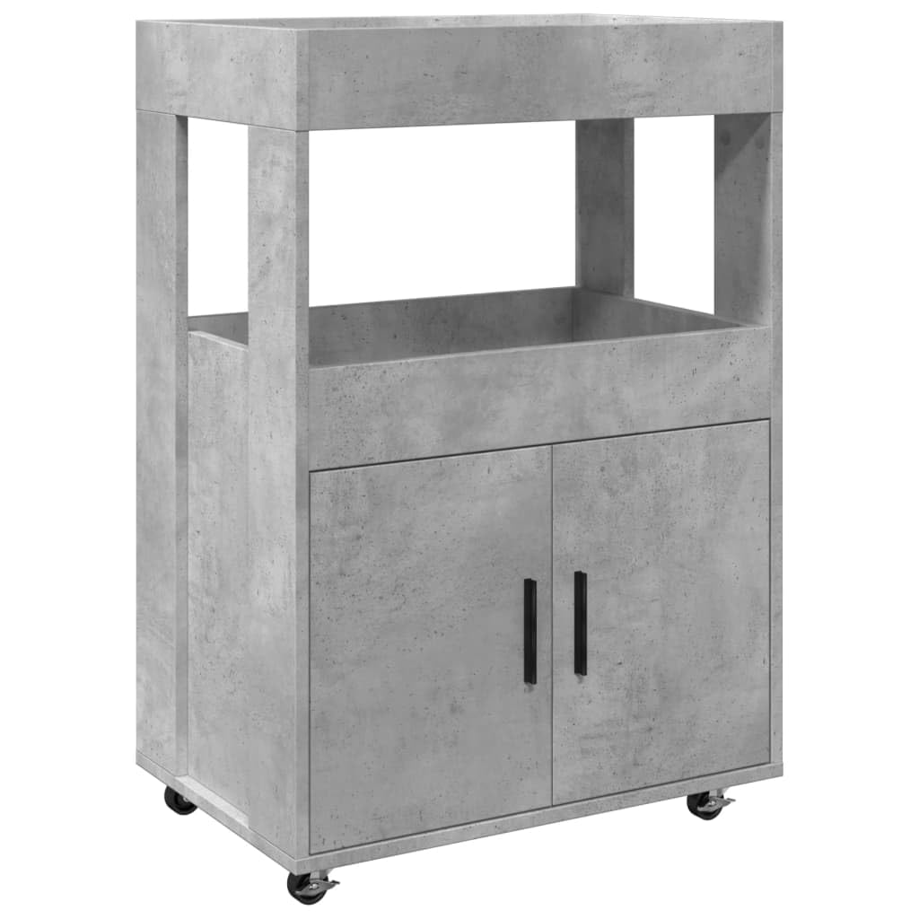 Carro de bar gris hormigón 60 x 39,5 x 89 cm moderno carrito de servicio con ruedas carrito de cocina de madera con 2 estantes para cocina, comedor y salón, carrito auxiliar para bebidas