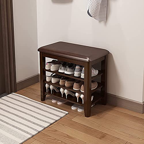 Banco de Entrada, Banco de Zapatos para Sala de Estar, Banco de Almacenamiento de Zapatos de Madera con gabinete de Almacenamiento de 3 Niveles con Estante Ajustable en Altura para