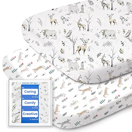 Bassinet Sheets Neutral For Baby Girl Boy, Totbasic Premium Soft Cradle Sheet Compatible With Halo, Mika Micky, Baby Delight, Dream On Me, Maxi Cosi (Woodland Deer & Rabbit Fox) #TOP2