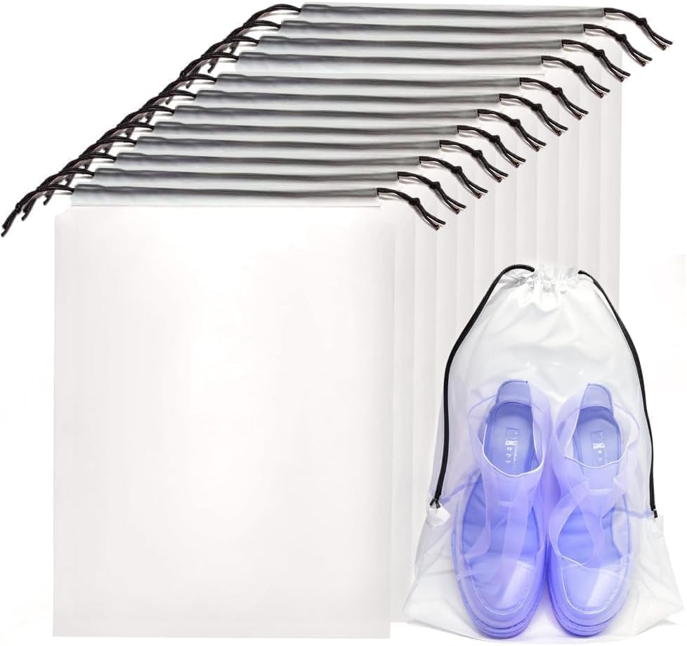100 Pcs Translucent Drawstring Travel Shoe Bags for Travel Plastic Shoes Bag Clear Plastic Drawstring Bags Dust Bags Shoe Bags for Storage Travel Purses(Translucent, 16