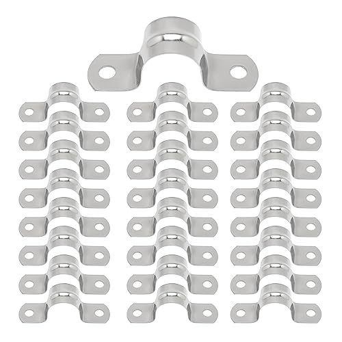 Image of 25 PCS M20 304 Stainless Steel Rigid Pipe Strap Two Hole Cable Strap u Bracket Pipe Clamps Heavy Duty Pipe Fasten Holder for Tube, Pipe or Wire Cord Installation (25, 20MM（3 /4 inch ）)