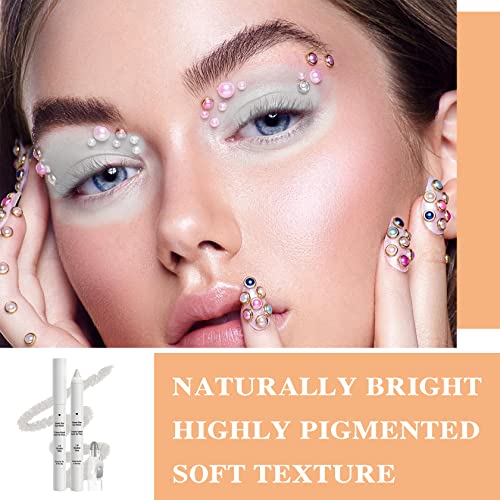 White Eyeshadow Stick,Glitter Metallic Eye Shadow Highlighter Stick Crayon Makeup Pen With Sharpener,Easy To Apply,Highly Pigmented Lasting Waterproof Cream Shimmer Eye Highlighter Brightener Stick #TOP2