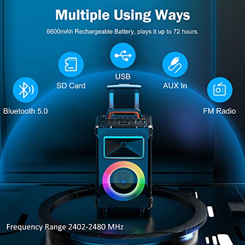 Jyx Karaoke Machine With 2 Wireless Microphones,Bluetooth Pa System With 10'' Subwoofer,Vocal Cut,Sound Effects,Led Lights,Treble/Bass Adjustment,Support Tws/Rec/Usb/Sd/Aux-In For Party,Livestream #TOP2