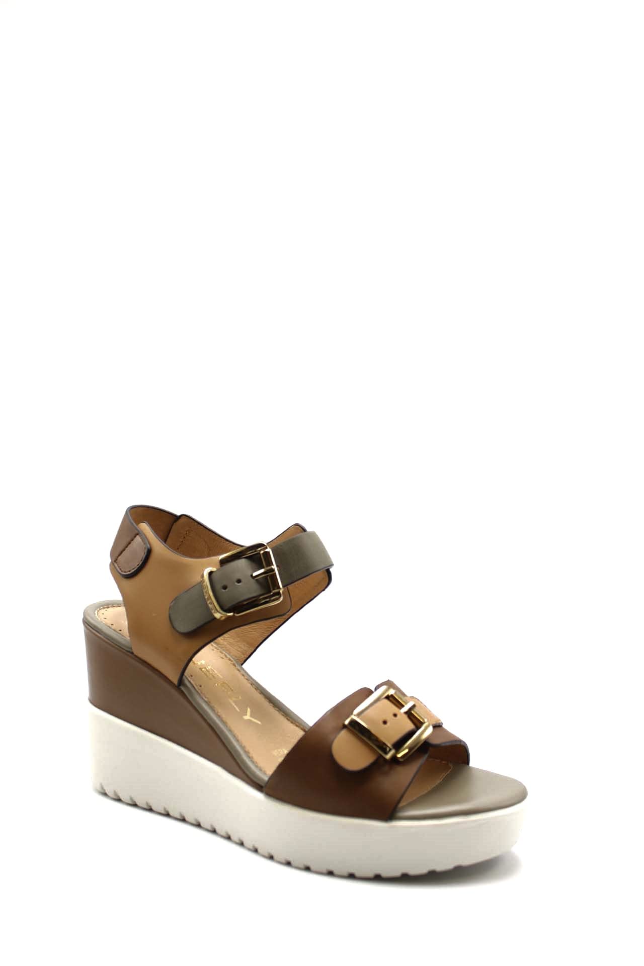 Stonefly Ely 17 Sandalo zeppa comfort con fibbie da donna CALF 219135 CIGAR BROWN Marrone