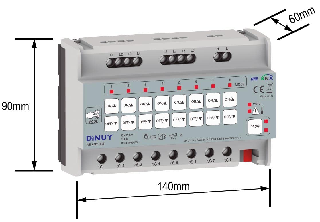 Attuatore di regolazione RLC+LED 8 canaliDINUY RE KNT 008