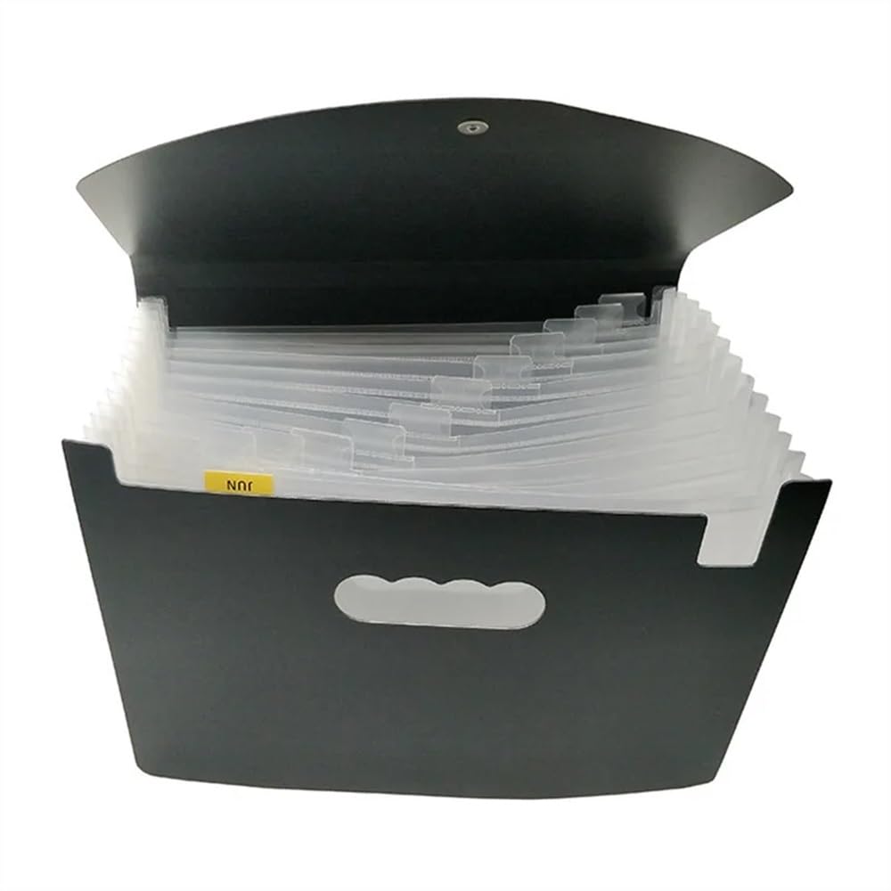 Folder dokumentów 12 warstw materiałów biurowych Organizer na dokumenty Wielowarstwowy folder klasyfikacyjny A4 dla Biura(Czarny)