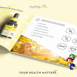 Gocce di Vitamina D 60ml per Neonati e Bambini – Sistema Immunitario Sano, Crescita Sana e Sviluppo Osseo nei Bambini – 400 UI / 10 mcg per Goccia (2000 gocce) – Senza zucchero – Nutravita