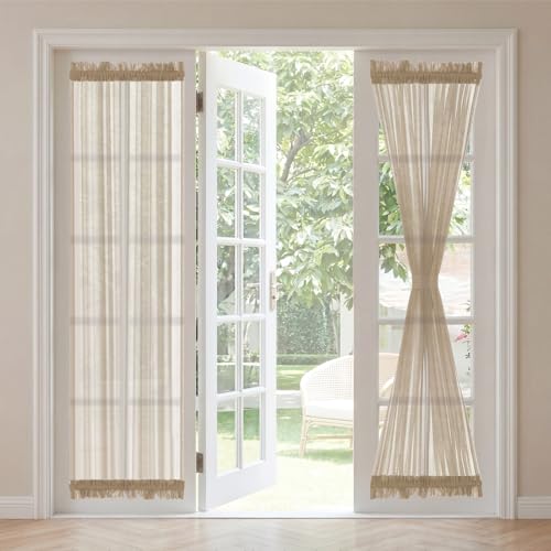 H.VERSAILTEX Linen French Door Curtains Privacy Light Reducing Curtain with Tieback Rod Pocket...
