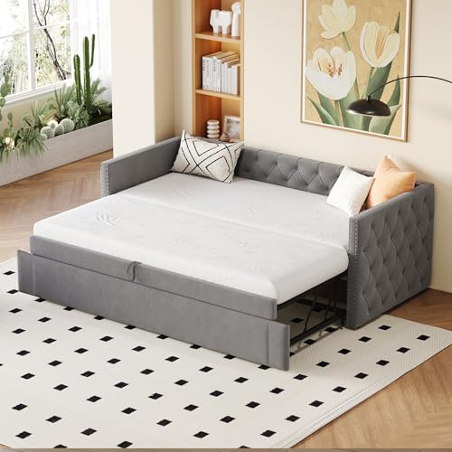 Lahoomu Polsterbett Ausziehbares Schlafsofa Dunkelgrau 90/180 * 200 cm mit...