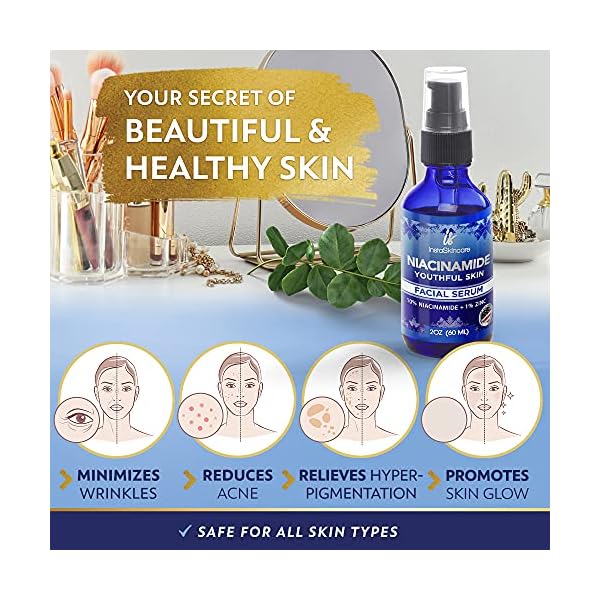 Niacinamide-Serum-for-Face-10-with-Zinc-1-Vitamin-B3-Facial-Serum-for-Acne-Treatment-Dark-Spot-Remover-2-oz-InstaSkincare DOUBLE SIZED (2Oz) Niacinamide Serum for Face 10% with Zinc 1% Vitamin B3 Brightening Serum for for Acne, Dark Spots, Tone, Texture and Hydrating