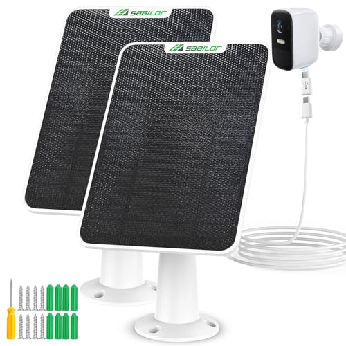 Image of Sabilor Solar Panel for Security Camera Compatible with Eufycam 2C/2C Pro/E40/E20/2/2 Pro/E, 5V 4W Solar Panels for Camera, Micro USB & Type-C Port 9.8ft Cable, IP65 Waterproof, Secure Wall Mount