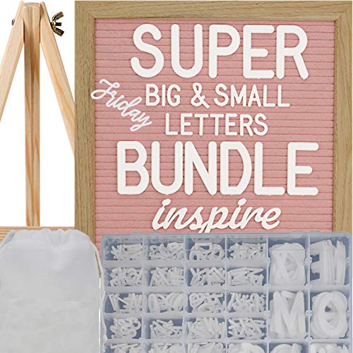 Light Pink Felt Letter Board 10x10 Inches with Letter Organizer + 466 White Pre-cut Letters (3/4’’, 2’’ & cursive). Changeable Letter Board with Stand Letter Case Oak Easel Message Board with Letters