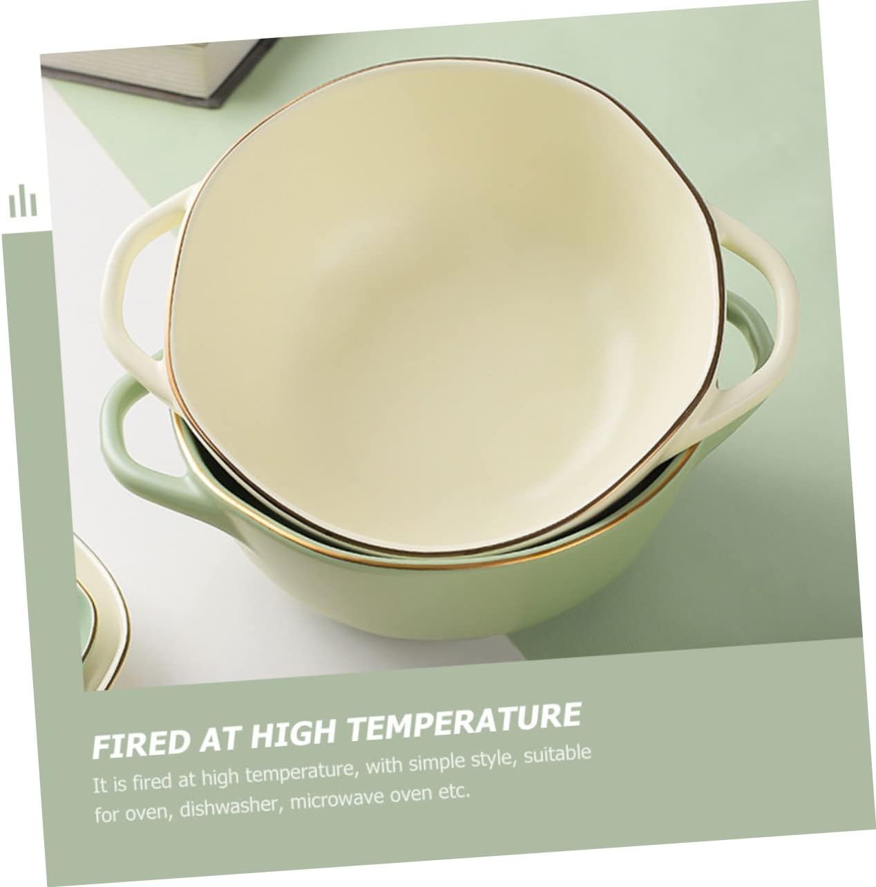 Hemobllo Ceramic Double-Handled Baking Dish for Oven Versatile Salad Bowl Instant Noodles Holder Kitchen Essential Serving Bowl for Soups and Salads image 4