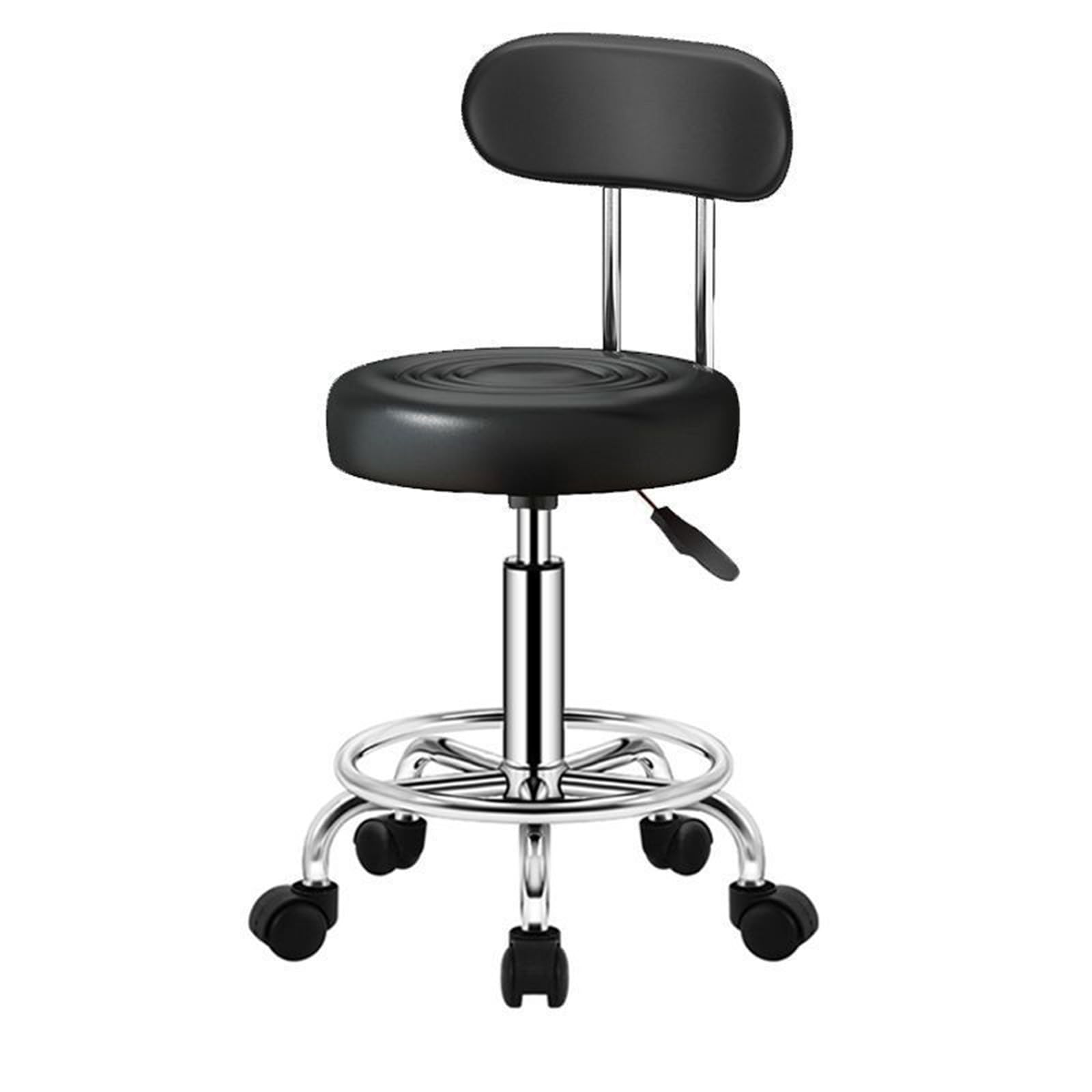 Tabouret à roulettes contre la fatigue avec repose-pieds et assise similicuir