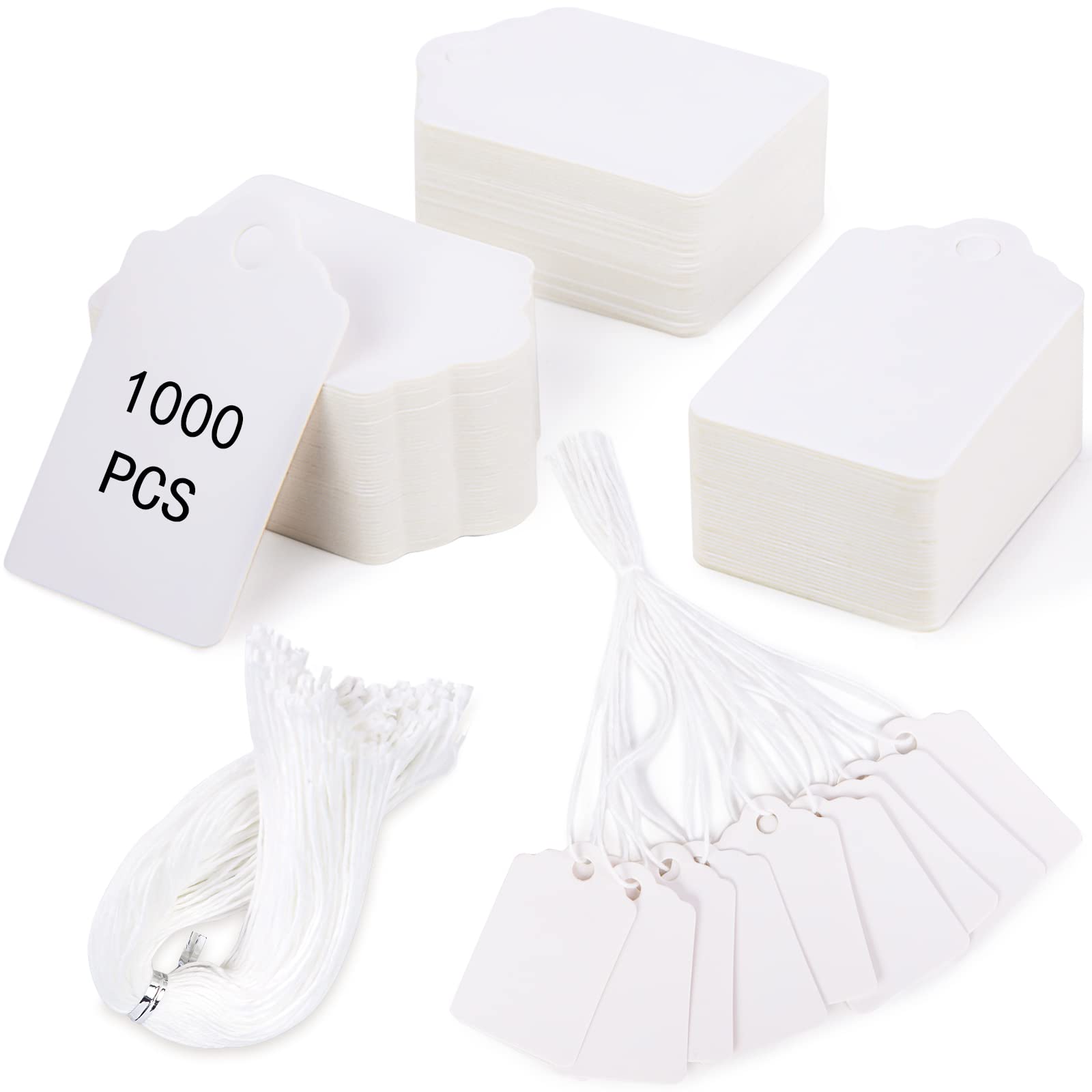 SallyFashionSallyFashion 1000Pcs White Price Tags with String Marking Strung Tags, 1.7 x 1.1 inch White Marking Tags Jewelry Price Tags Hang Price Labels Display Tags with Hanging String Gift Wrapping DIY Crafts