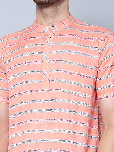 Image of LATEST CHIKAN Men's Cotton Regular Casual Strped Short Kurta Half Sleeves - (SK-LJ.DS.AS)