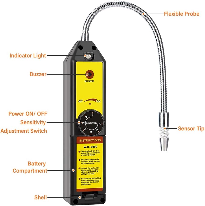 Irfora Freon Leak Detector WJL-6000 Refrigerant HVAC Leak Detector Halogen Gas Sniffer Automotive Gas Finder Halogen Leakage Tester Checker for R134a R410A R12 R22 R404A