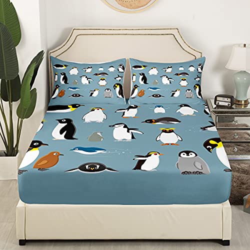 Erosebridal Penguins Bed Sheets For Boys Young, Antarctica Animals Wildlife Sheet Set For Kids Man, Cartoon Little Penguins Fitted Sheet, Cute Wild Safari Theme Bedroom Decor Twin Size #TOP1