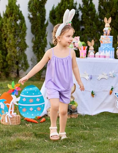 Image of Arshiner Toddler Kids Summer Clothes 2 Piece Tank Top and Shorts Set | Girl Summer Clothes 2 Piece Loose Spaghetti Strap Tank Top and Short Set Kids Clothing Sets with Pockets