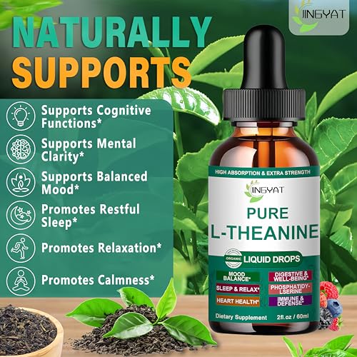 Image of L Theanine Liquid Drops, Pure L-Theanine 400mg for Adults and Kids, Organic High Absorption L Theanine Supplement, Natural Focus Supplement, Non-GMO | Gluten Free | 30 Servings
