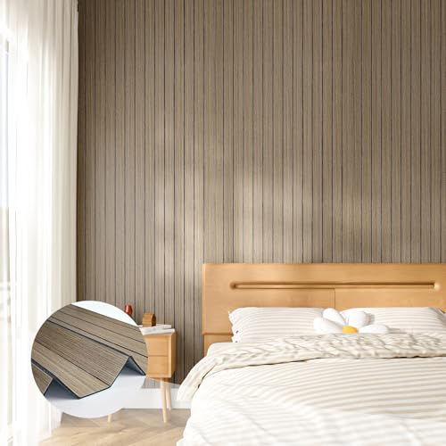 Stickyart Panneau Mural Decoratif PVC Adhésif Imitation Planche De Bois 60cmX500cm Decoration Murale En Bois 3D Gris Marron Rouleau Papier Peint Adhesif Mural...