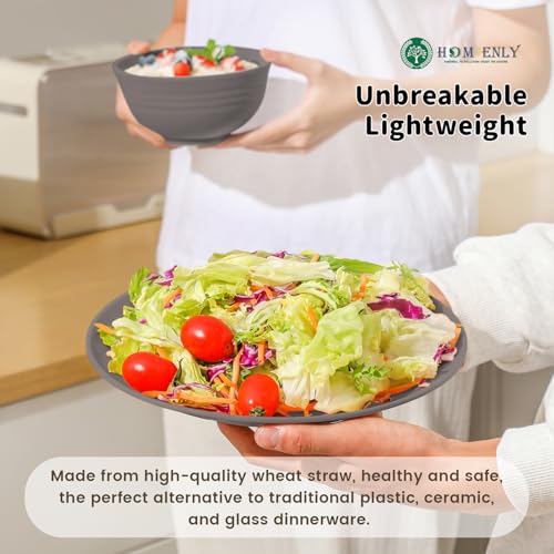 Image of Homienly Wheat Straw Plates and Bowls Set, Lightweight & Unbreakable Dinnerware Set for Kitchen, Parties, Holidays, Microwave and Dishwasher Safe Dish Set - Plate Sets, Bowls, Cups, 24pcs (Grey Stone)