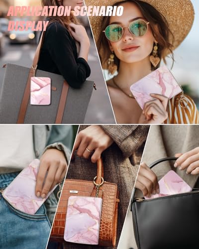Image of Credit Card Holder,Stay Safe and Stylish with Our RFID-Blocking Slim Wallet for Women.Perfect for Business and Everyday Use,Keep Your Belongings Safe and Organized, Pink Marble, Fashion and