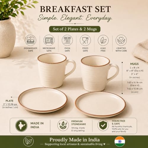 Image of Miah Decor Ceramic Coffee Mugs Set with Serving Platter, Handmade Stoneware