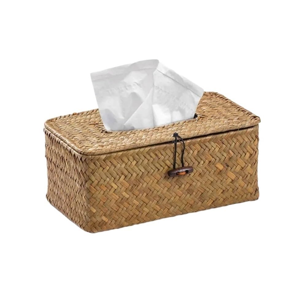 Aimanqi One Color New Rattan Tissue Box Home Decoration Handmade Desktop Tissue Rattan Tissue Box For Barthroom,Home,Hotel And Office
