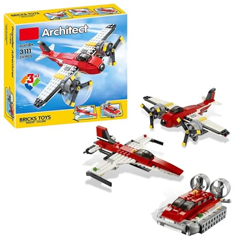 Image of 3-in-1 Aircraft Building Block Toy Set | 241+ PCS DIY Plane, Fighter Jet & Vortex Hovercraft | STEM Architect Series Technic Construction Kit for Kids