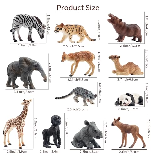 TOYMANY 12 Stück Wald Tiere-Figuren Set Wild Spielfiguren Dschungel Spielzeug Dschungeltiere Baby Figur Plastiktiere Zoo, Osterei, Kuchendeckel Weihnachtsgeburtstagsgeschenk für Kinder