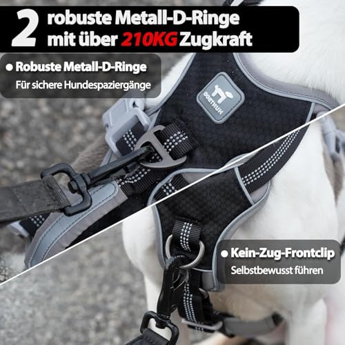 Huntboo Hunde Sicherheitsgeschirr, Sicherheitsgeschirr für Hunde, Vollständig Reflektierendes Geschirr mit Gepolstertem Griff, Wasserdicht, Verstellbare Weste (Schwarz, M)