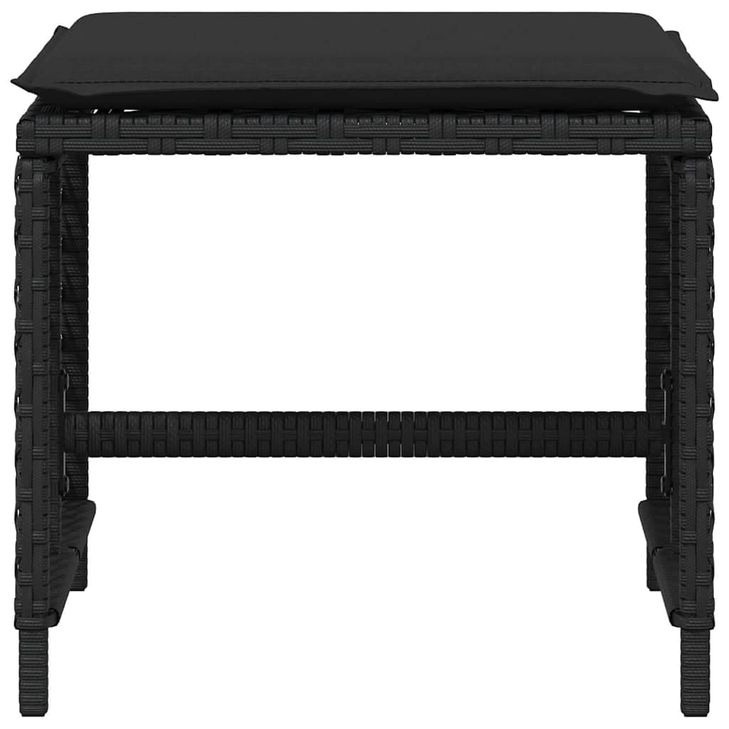Fengshui Taboret ogrodowy z poduszką, zestaw 4 szt., kolor czarny, 41 x 41 x 36 cm, polirattanowy