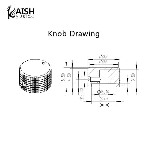 KAISH 2pcs 63/64\"(25mm) Diam. Aluminium Potentiometer Knobs 1/4\" Universal Metal Pot Knobs with Indicator and Set Screw for Guitar/Bass/AMP Amplifier/Power Amplifier/Preamps/Audio Equipments Silver