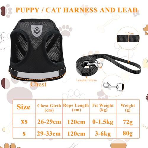 Verstellbarer Brustgurt mit reflektierender Leine - Geschirr & Leine Set für Welpen, Hunde & Katzen (XS)