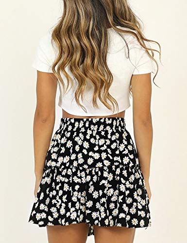 Relipop Women's Flared Short Skirt Polka Dot Pleated Mini Skater Skirt with Drawstring (White Flower,X-Large) — view 4