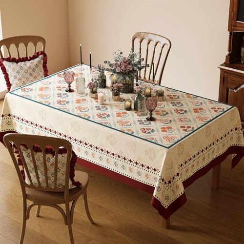 Surwin Mantel Hule Mesa, Cuadros Florales Mantel Antimanchas Manteles de PVC Rectangular manteles Mesa Impermeable, Ropa Mesa Camilla Lavable para Cocina Comedor Fiestas Decoración (Rojo,100x160cm)