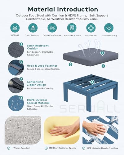 Image of SERWALL HDPE Outdoor Ottoman with Cushions