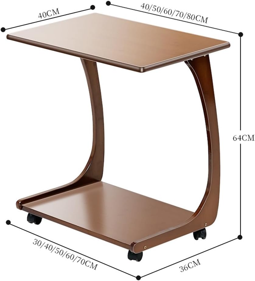 Solid Wood End Table with Rolling Wheels, C Shaped Side Table, TV Tray Table, Bed Table Rolling Tray with Storage, Couch Table That Slide Under for Small Space, Living Room, Bedroom ( Size : 60cm )