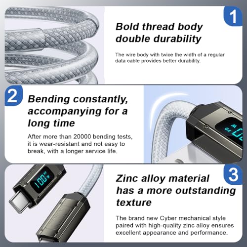 Image of Verilux TYPC C Charging Cable for iPhone 15, PD 240W TYPE C to TYPE C Fast Charging Cable Data Cable, Support USB 2.0 480Mbps Data Sync, 6.6ft LCD Display TYPC C Cable for Phone, Tablet