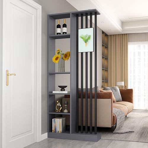 Wall Room Divider with Storage Shelves, Modern Freestanding Room Divider