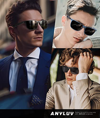 Image of ANYLUV Polarized Sunglasses for Men Rectangular Classic Al-Mg Metal Frame Sun Glasses Mens Sunglasses with UV Protection